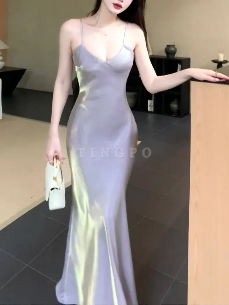 TingPo Wholesale Pretty A Line Spaghetti Straps Lilac Ankle Length Prom Dresses Simple Evening Dress